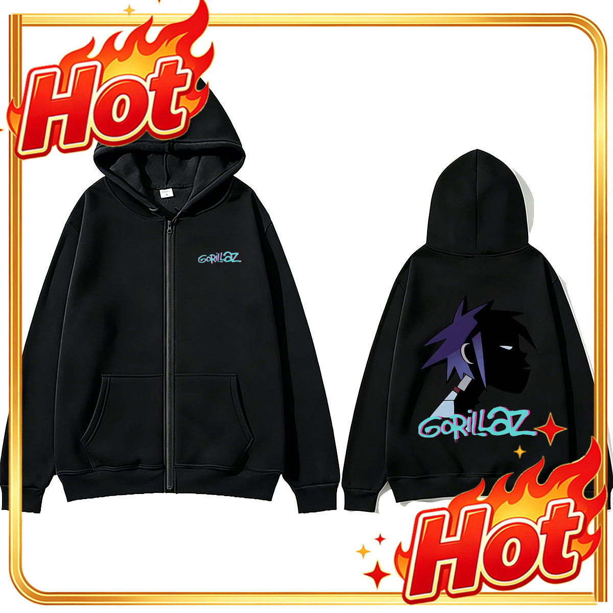 Mens Fashion Zip Up Hoodies - Moletom com zíper e estampa do